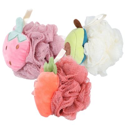 WEKADRIN 3Pcs Fruit-Shaped Bath Flowers Exfoliating Shower Balls for Body Cleansing Soft Bath Scrubbers for Adults Colorful Accessories Random Style