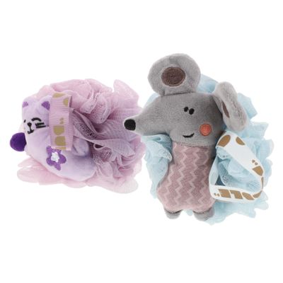 Baluue 2pcs Cartoon Animal Bath Ball Loofah Soft Body Scrubber for Shower Women Bathroom Accessory