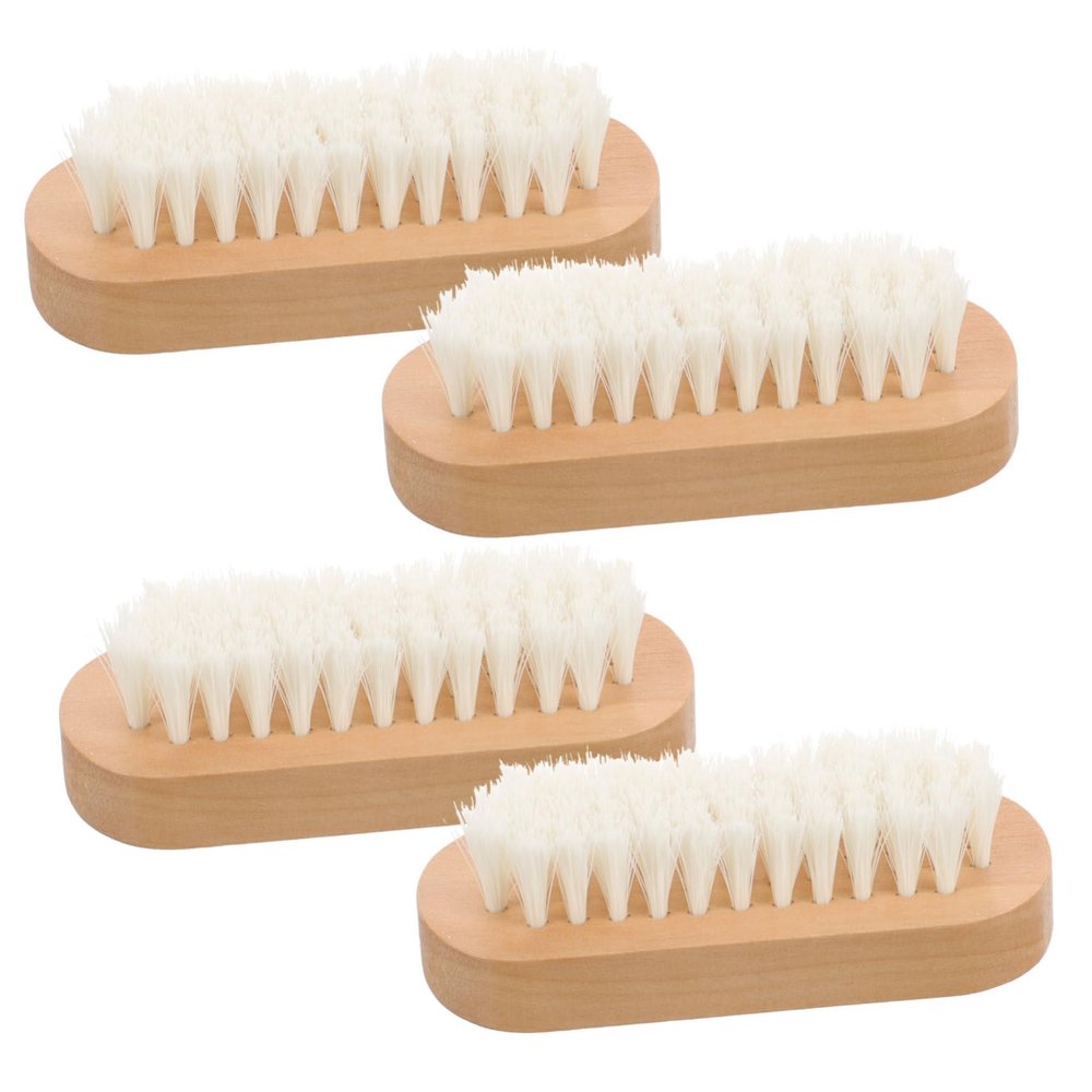 CALLARON Nail Brush Set 2 Sided Natural Boar Bristle Wooden Brush Soft Fingernail Scrubber for Home Travel Random Color