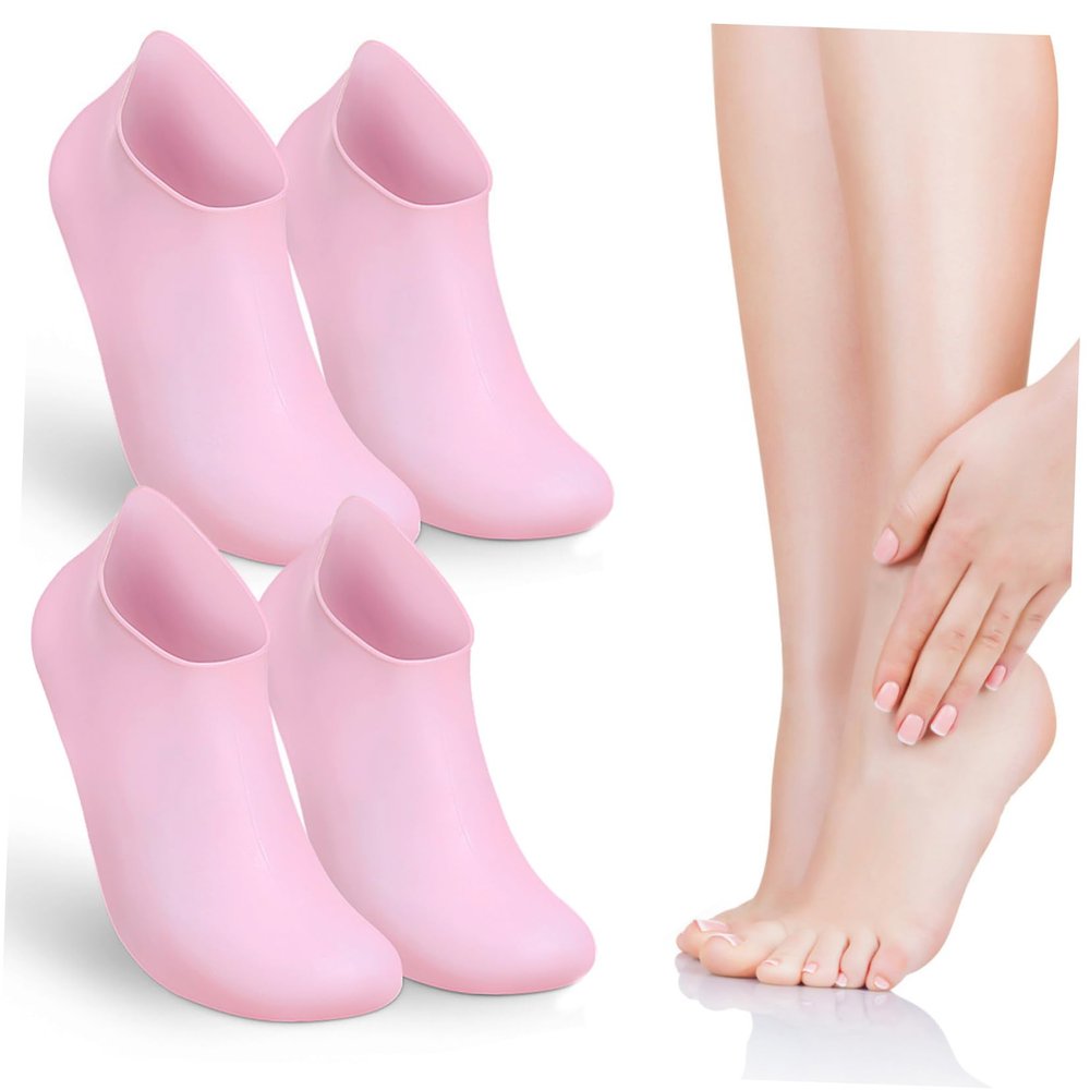 Gatuida 2pairs Silicone Moisturizing Socks for Women Flexible Spa Foot Liners with Non-Slip Design XL for Dry Cracked Feet Reusable and Washable Care