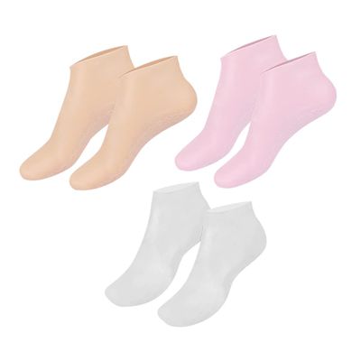 CTIRCHIU 3pairs Moisturizing Lotion Socks for Foot Care Exfoliating and Reusable Elastic Socks for Cracked Heel Repair Soft and Hydrating Foot Covers Skin Tone Pink