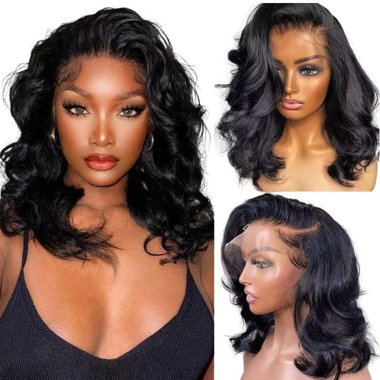 100% Human Hair Body Wave 13x4 HD Lace Front Wig Indian Remy Hair Pre Plucked Long bob Wig for Black Women Natural Color (130% density, 18inch)