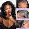 100% Human Hair Body Wave 13x4 HD Lace Front Wig Indian Remy Hair Pre Plucked Long bob Wig for Black Women Natural Color (130% density, 18inch) view 4