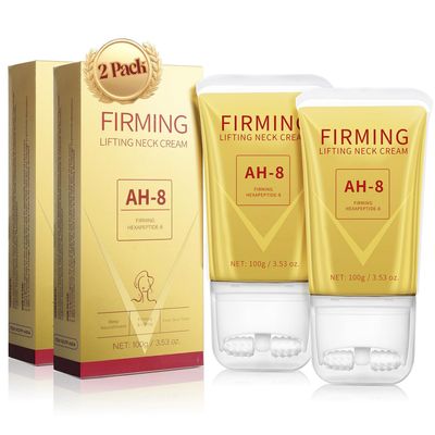Mtmult AH-8 Firming Neck Cream - Anti-Aging Neck Tightening Cream with Roller Applicator - Reduces Sagging Skin & Fine Lines - Hydrating for Dry Winter Skin - For Women & Men (2PC)