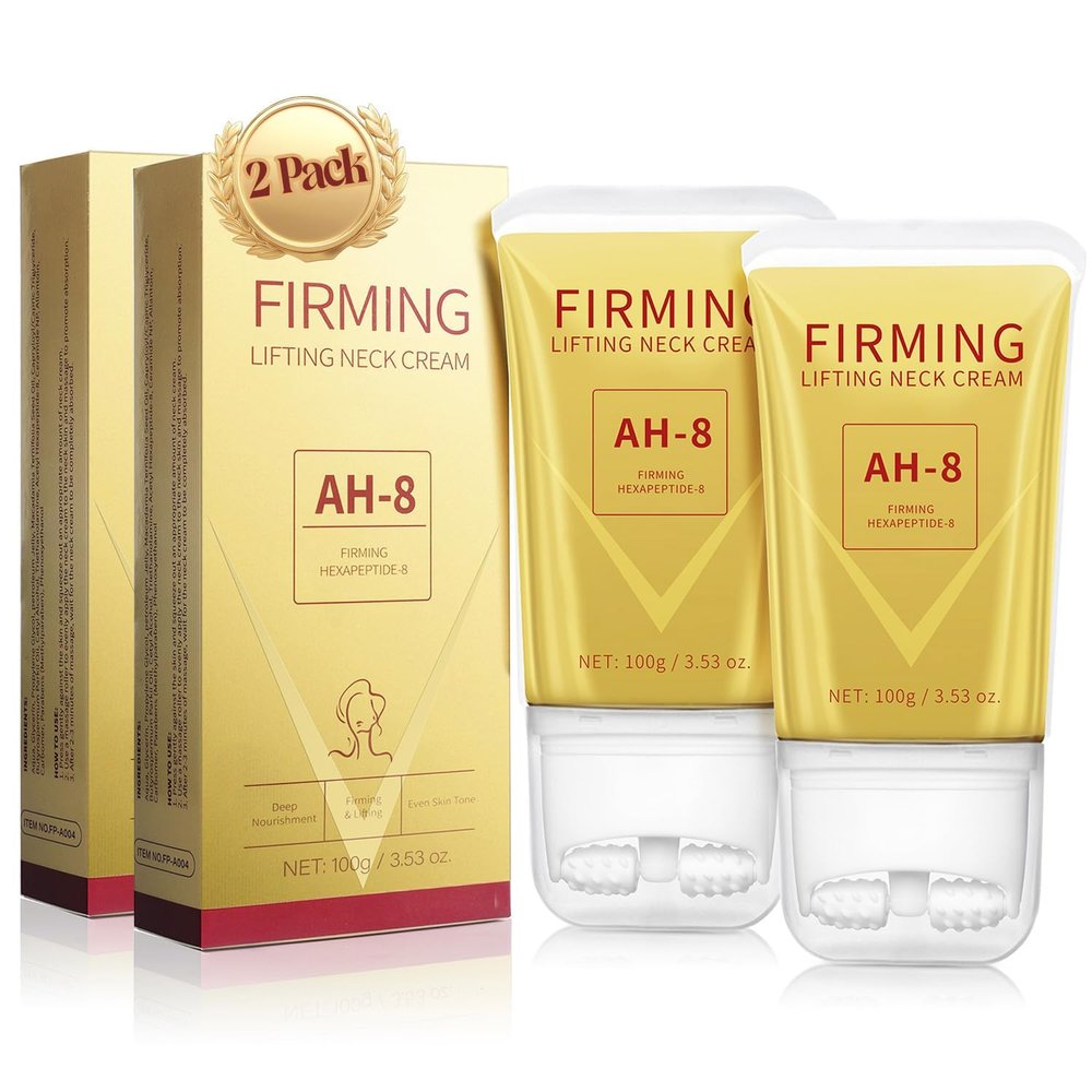 Mtmult AH-8 Firming Neck Cream - Anti-Aging Neck Tightening Cream with Roller Applicator - Reduces Sagging Skin & Fine Lines - Hydrating for Dry Winter Skin - For Women & Men (2PC)
