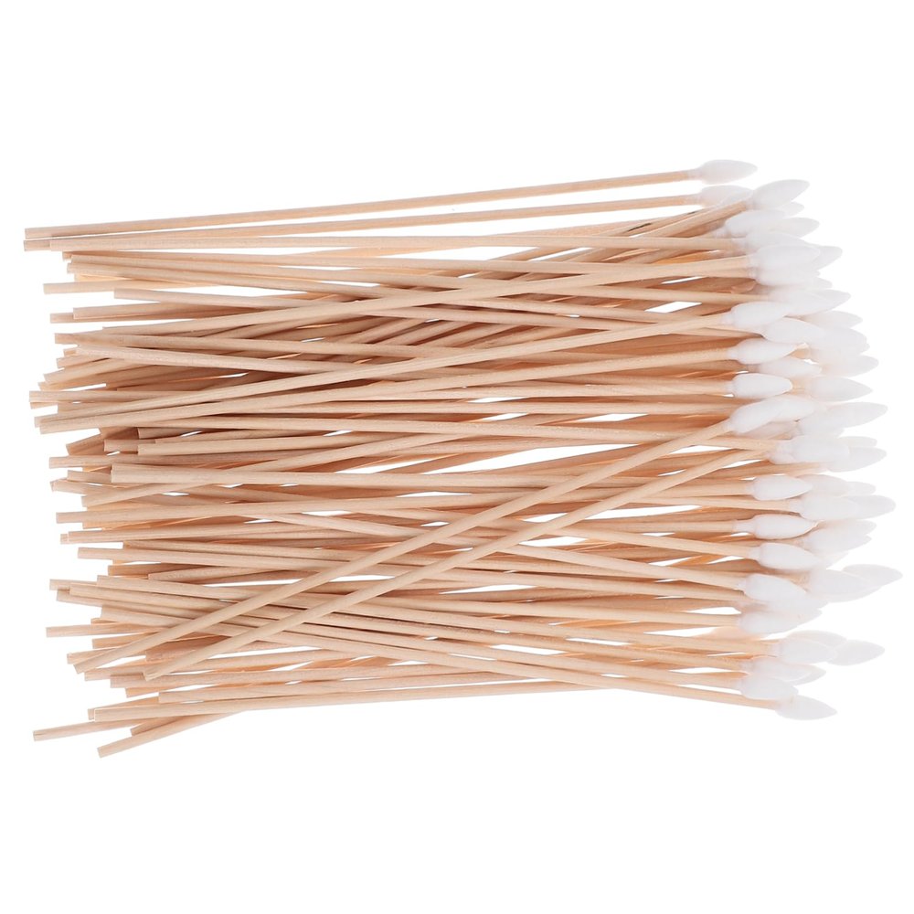 JECOMPRIS 100pcs Long Wooden Cotton Swabs Single-Tipped Disposable Swabs for Travel Makeup and Cleaning