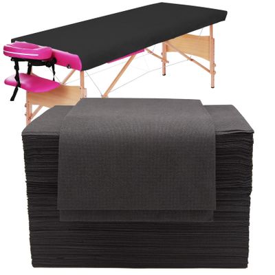 50PCS Large Disposable Massage Table Sheets, 31" X 79" Black Breathable Disposable Bed Sheets for Massage Beauty Salon, SPA Bed Sheets Lash Wax Tattoo Bed Covers, Soft Non Woven Fabric