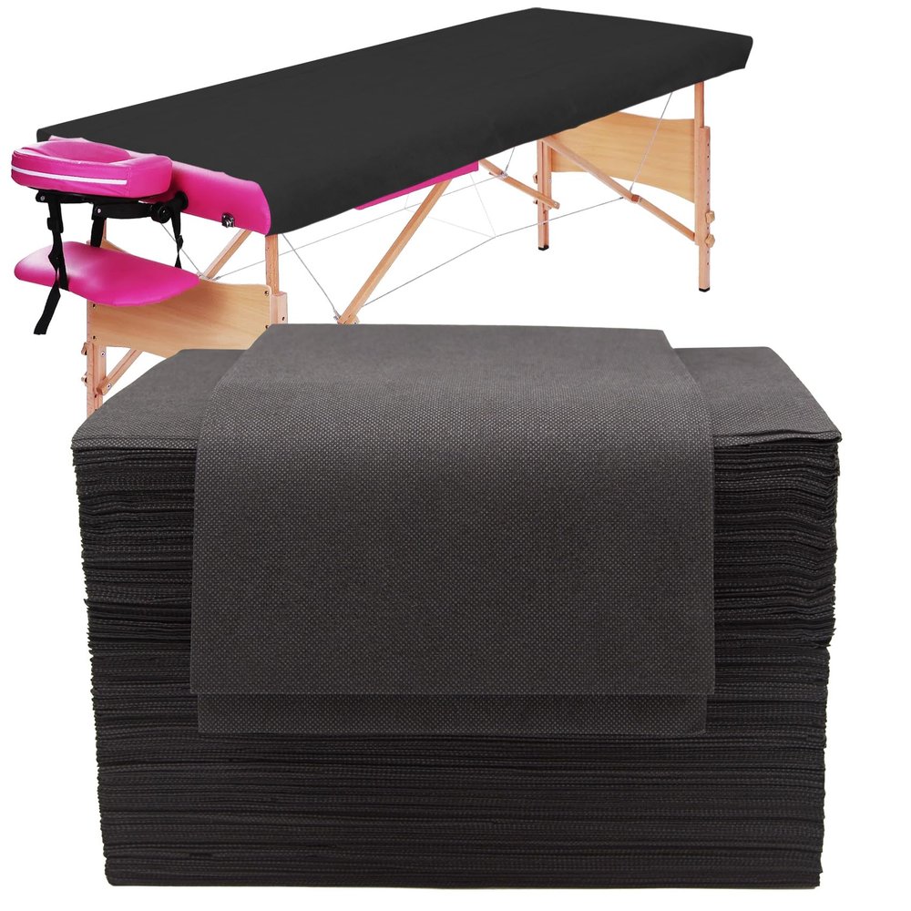 50PCS Large Disposable Massage Table Sheets, 31" X 79" Black Breathable Disposable Bed Sheets for Massage Beauty Salon, SPA Bed Sheets Lash Wax Tattoo Bed Covers, Soft Non Woven Fabric