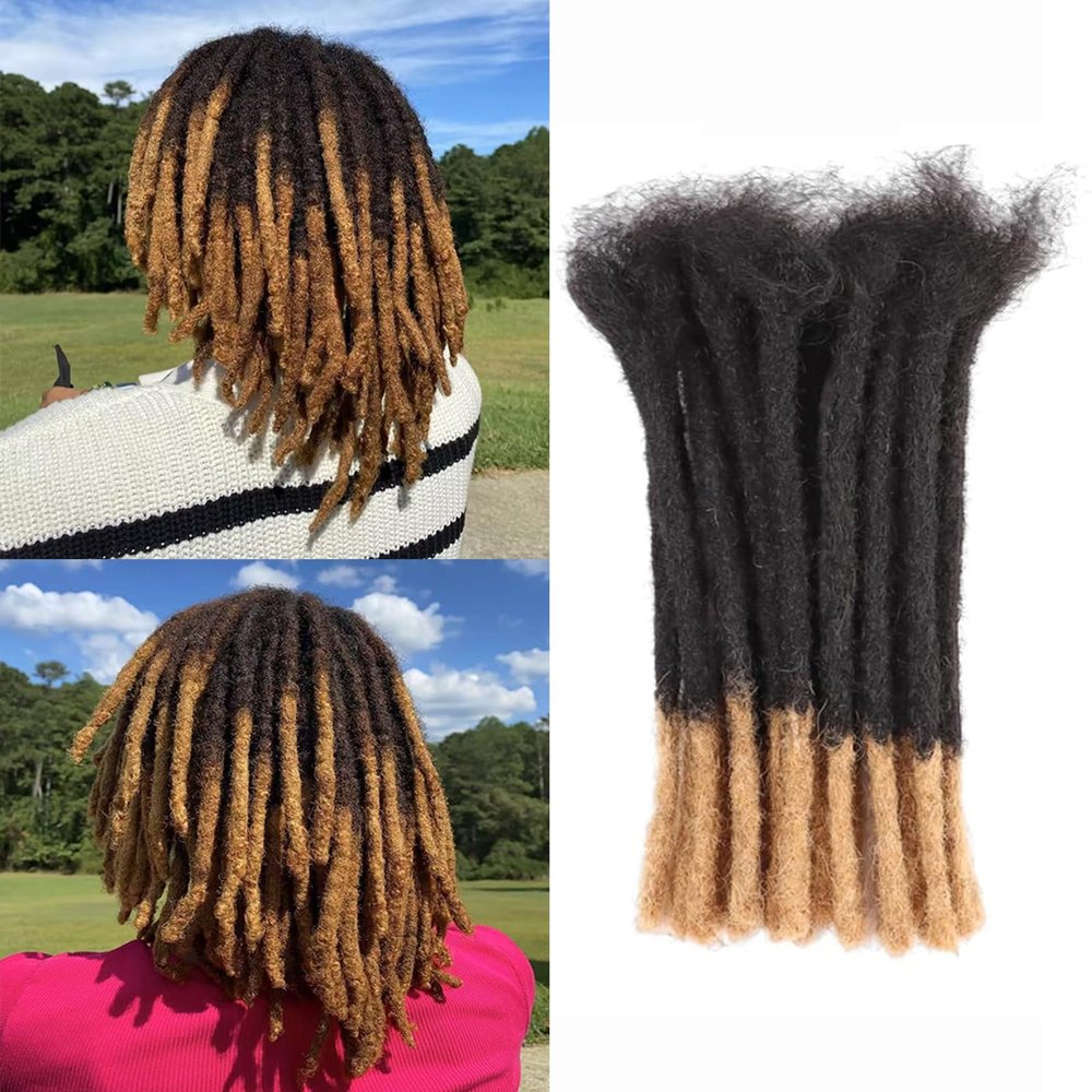 0.6cm Thickness 10 Inch 50 Strands 100% Real Human Hair Dreadlock Extensions for Man/Women Full Head Handmade Can Be Dyed and Bleached Soft loc Extensions with Needle and Comb