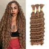 Deep Wave Human Braiding Hair for Boho Braids  26 Inch 120g 3 Bundles/Pack Honey Blonde, 100% Unprocessed 12A Brazilian Virgin Hair Bulk, No Weft, Wet & Wavy Curly Knotless Extensions view 1