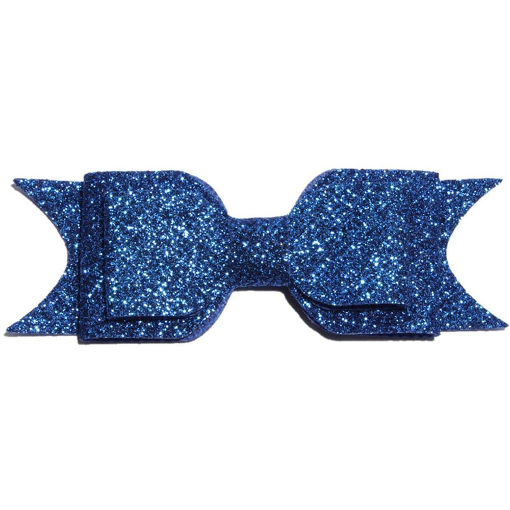10Pcs Glitter Hair Bow Clips, 9.5cm Triple Layer, Sparkly Hair Accessories (10Pcs Royal Blue, With Clip)