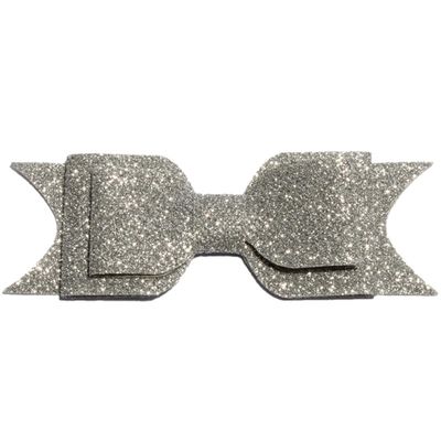10Pcs 9.5cm Three Layers Glitter Gold Powder Hair Bows for Hair Clips Handmade Shiny Hairbows for Hair Accessories (10Pcs Silver, With No Clip)