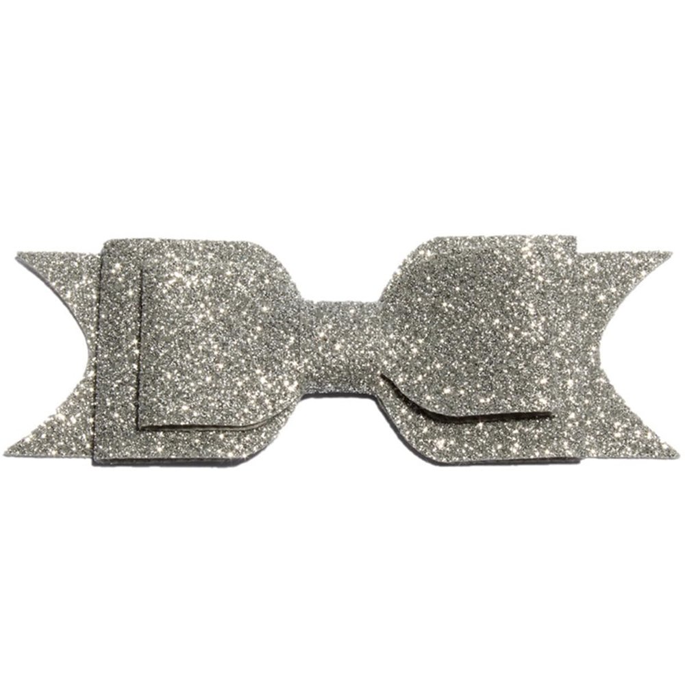 10Pcs 9.5cm Three Layers Glitter Gold Powder Hair Bows for Hair Clips Handmade Shiny Hairbows for Hair Accessories (10Pcs Silver, With No Clip)