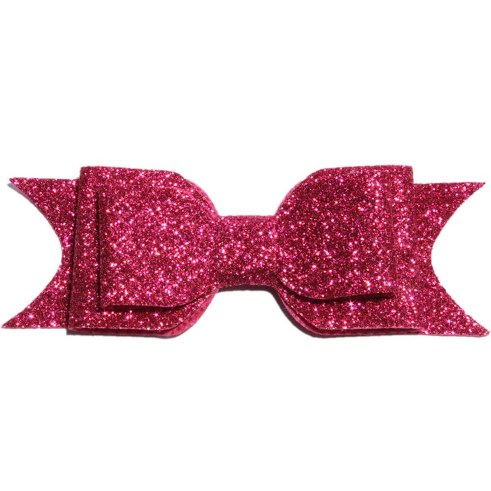10Pcs Glitter Hair Bow Clips, 9.5cm Triple Layer, Sparkly Hair Accessories (10Pcs Hot Pink, With Clip)