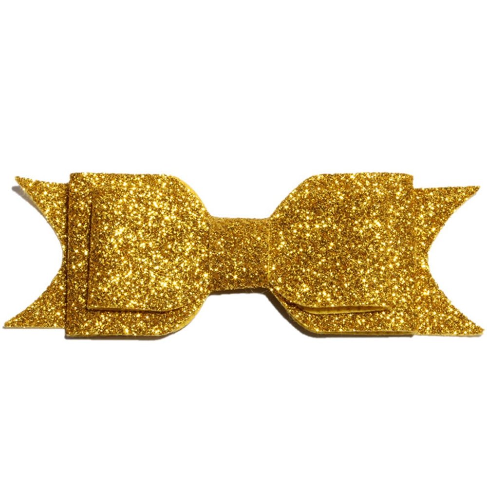 10Pcs Glitter Hair Bow Clips, 9.5cm Triple Layer, Sparkly Hair Accessories (10Pcs Gold, With Clip)