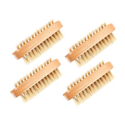 Baluue 4pcs Nail Brush Set Boar Bristle Wooden Nail Cleaning Brush for Polish Removal for Home Office Random Color