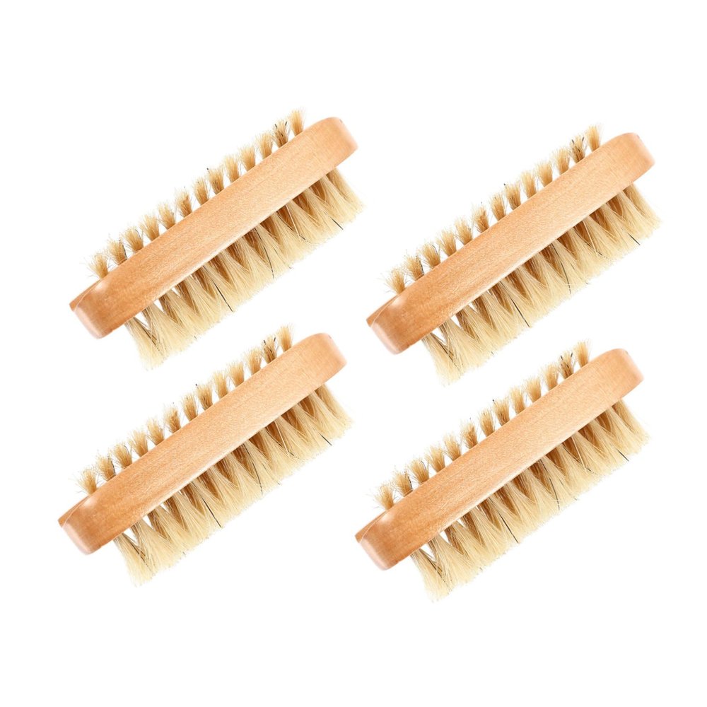 Baluue 4pcs Nail Brush Set Boar Bristle Wooden Nail Cleaning Brush for Polish Removal for Home Office Random Color