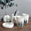 DUYHBAWRS Five Piece Set of Green Plant Ceramic Toiletries for Bathroom Use view 2
