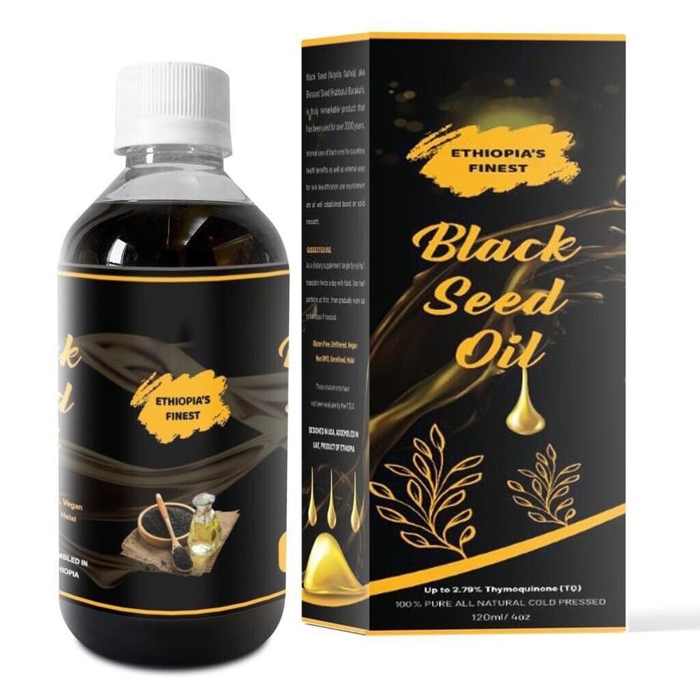 Black Seed Oil 120ml/4 oz  100% Pure Ethiopian Cold-Pressed Nigella Sativa  2.8% Thymoquinone  Organic Extra Virgin Oil for Hair Growth Skin Care and Immune Support  Edible and All Natural
