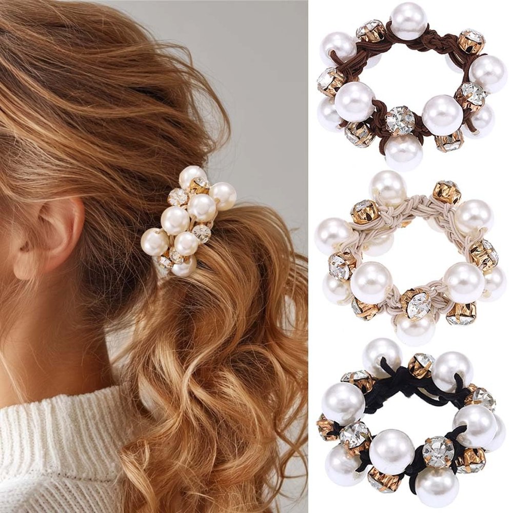 Kilshye Pearl Hair Tie Scrunchies Fancy Ponytail Holders Hair Accessories for Women (Pack of 3)