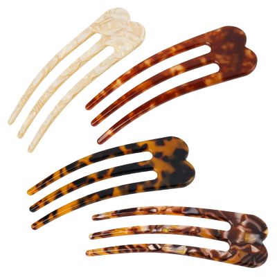 heemeei 4Pcs French Twist Hair Pin, Large U Shaped French Hair Pin 3 Prong