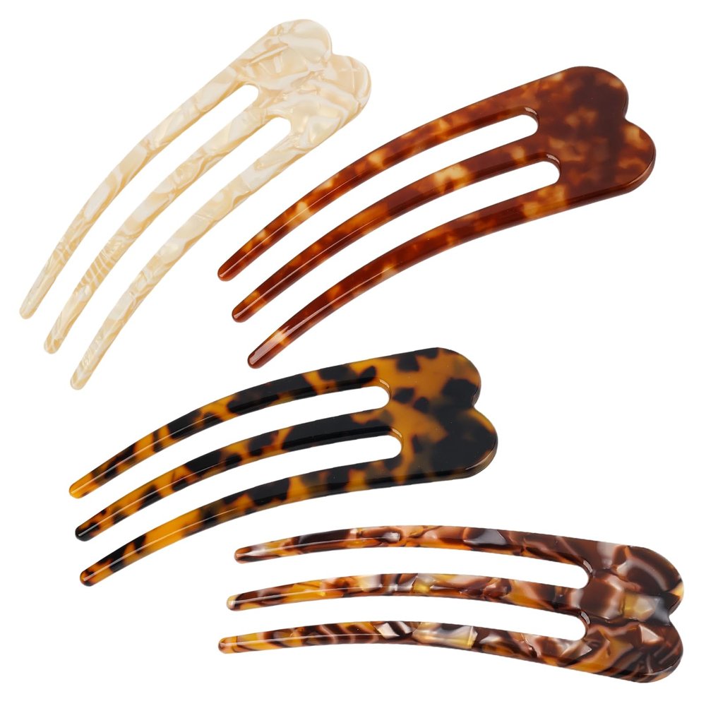 heemeei 4Pcs French Twist Hair Pin, Large U Shaped French Hair Pin 3 Prong