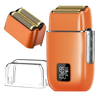 Electric Foil Shavers for Men, 3 Speed Electric Razor for Men, High Speed Dual Floating Blades, IPX7 Waterproof Wet & Dry, LED Display, USB Type C Charging, Foil Razor for Face/Beard/Head (Orange)