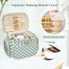 Bagmoly Large Checkered Makeup Bag, Portable Travel Makeup Bag Organizer for Women Girls with Makeup Brush Compartment & Two Side Pockets, Cosmetic Travel Bag Vertical Storage Toiletry Bag- Green1 view 4
