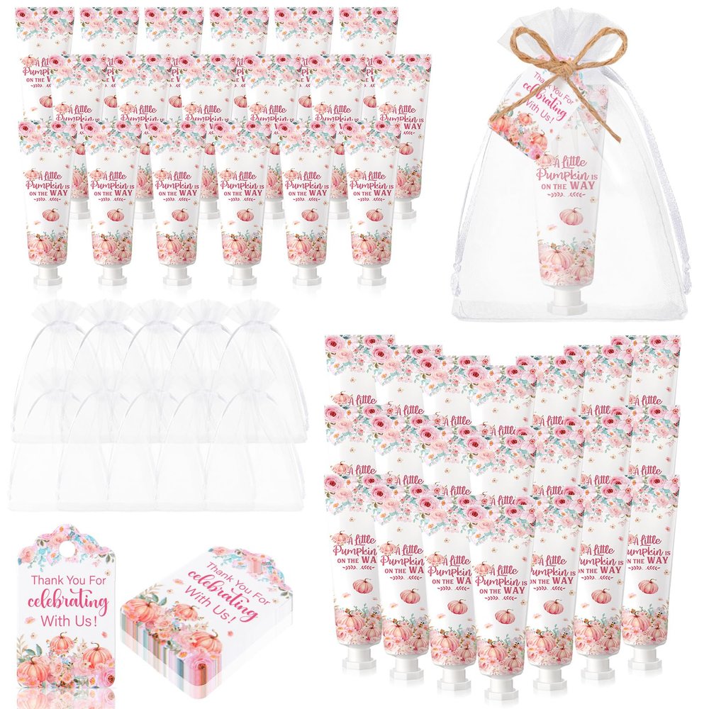Dansib 48 Sets Thanksgiving Fall Hand Cream Bulk a Little Pumpkin Baby Shower Hand Cream Gifts Baby Shower Party Favors for Guests Travel Size Lotion for Autumn Party Supplies(Pink Pumpkin)