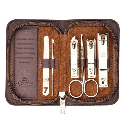 6-in-1 Manicure Set Portable Nail Clippers Grooming Kit, Stainless Steel Pedicure Tools with Nail Scissors & Leather Travel Case for Men & Women