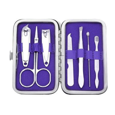 7-in-1 Manicure Set Carbon Steel Pedicure Kit, Nail Scissors Grooming Kit with Leather Travel Case, Portable and Ergonomic Design, Red (Purple)