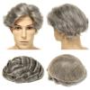 Topunique Mens Swiss Lace Human Hair Piece, #365 Dark Brown with 65% Gray Hair 110% Medium Density 8x10 Inch Base Size Single-Knotted Invisible Hairline Toupee for Men view 1