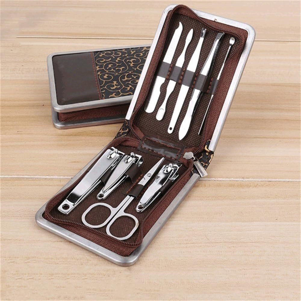 9-Piece Nail Clipper Set, Manicure & Pedicure Kit with Scissors, Tweezers, Ear Spoon, and Nail Cutters, Portable Travel Case, Perfect Gift for Men