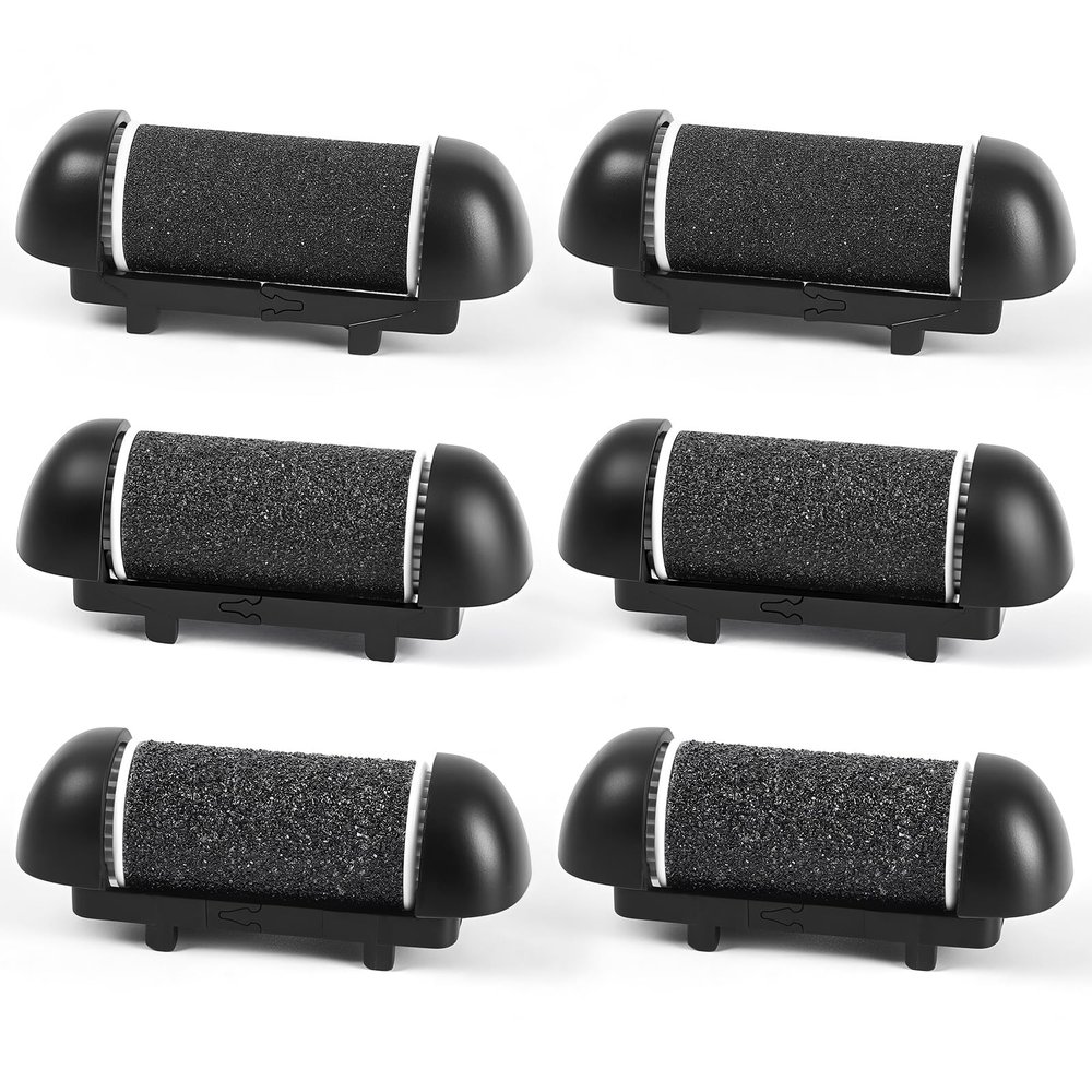 6pcs Replacement Roller Refill Heads for Electric Callus Remover,Feet Pedicure Kit Refill Rollers, 2 Extra Coarse, 2 Regular Coarse, 2 Fine Coarse Refill Rollers (Black)