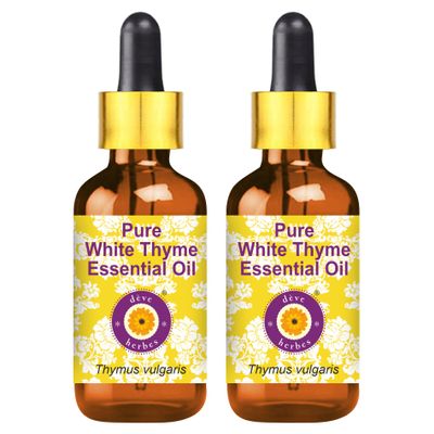 dve herbes Pure White Thyme Essential Oil (Thymus vulgaris) with Glass Dropper Natural Therapeutic Grade Steam Distilled (Pack of Two) 100mlx2 (6.76 oz)