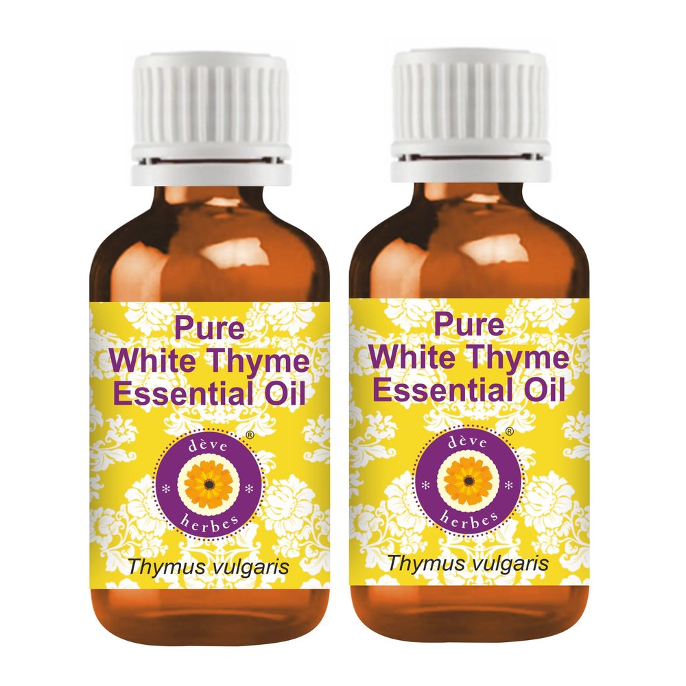 dve herbes Pure White Thyme Essential Oil (Thymus vulgaris) Natural Therapeutic Grade Steam Distilled (Pack of Two) 100mlx2 (6.76 oz)
