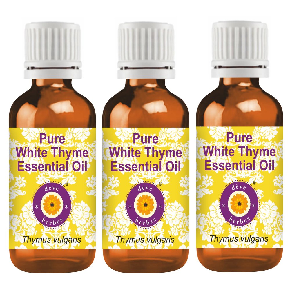 dve herbes Pure White Thyme Essential Oil (Thymus vulgaris) Natural Therapeutic Grade Steam Distilled (Pack of Three) 100mlx3 (10 oz)