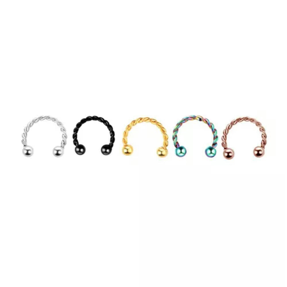 10Pcs Stainless Steel Horseshoe Lip Nose Septum Ear Ring Stud Piercing Set-Twist-Rainbow-16g (1.2 mm)-6 mm