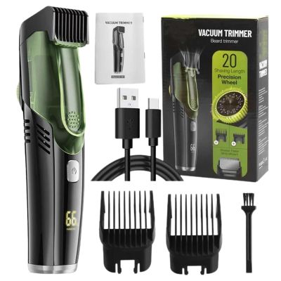 Waterproof Men's Cordless Vacuum Beard Trimmer - Rechargeable, Portable Facial Hair Clipper & Grooming Ki