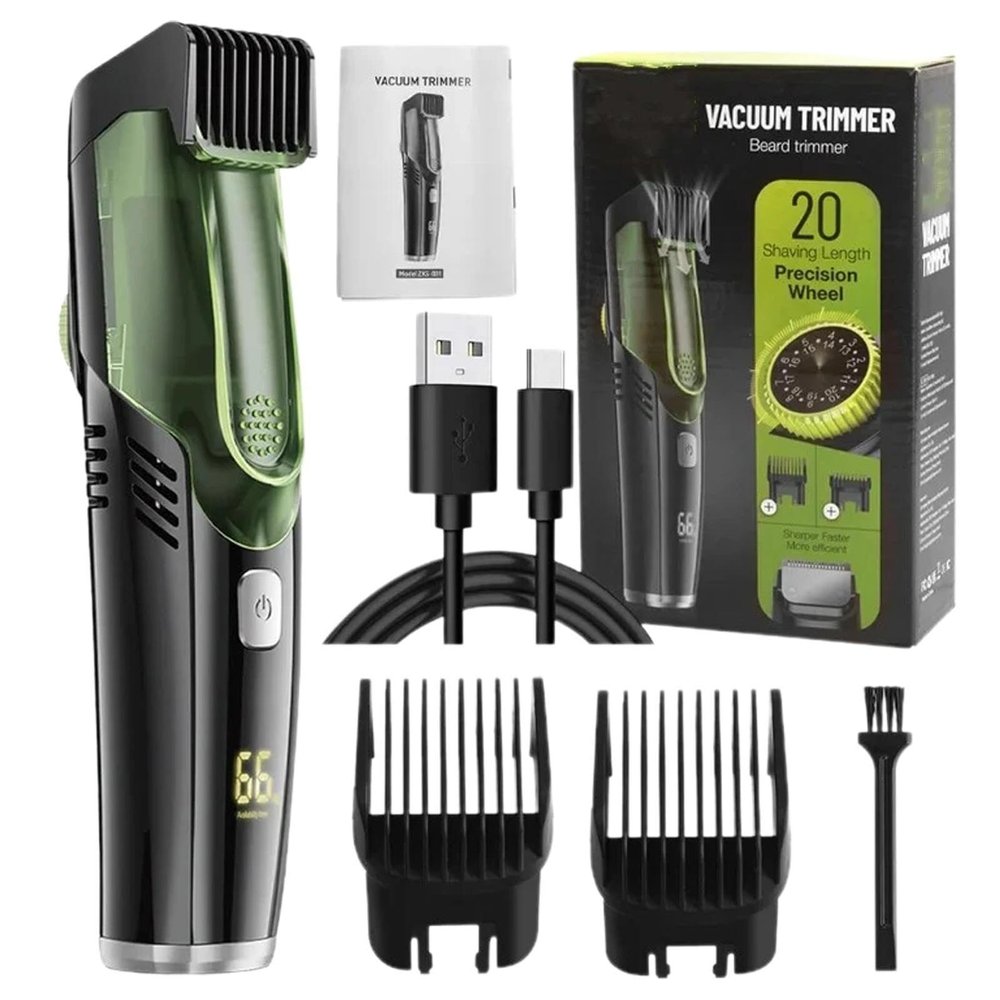 Waterproof Men's Cordless Vacuum Beard Trimmer - Rechargeable, Portable Facial Hair Clipper & Grooming Ki