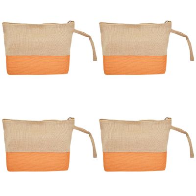 Jucobee 4-Pack Orange Jute Organizer Pouches  Multipurpose Zippered Bags for Makeup & Toiletries | Raw-Finish Interior, Sturdy & Convenient for Travel  5.9 H x 9.45 W x 2.95 B