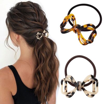 2 Pcs Tortoise Shell Hair Ties Bowknot Hair Scrunchies Elastic Hair Bands Styling Stretchy Ponytail Holders Hair Accessories for Women and Girls