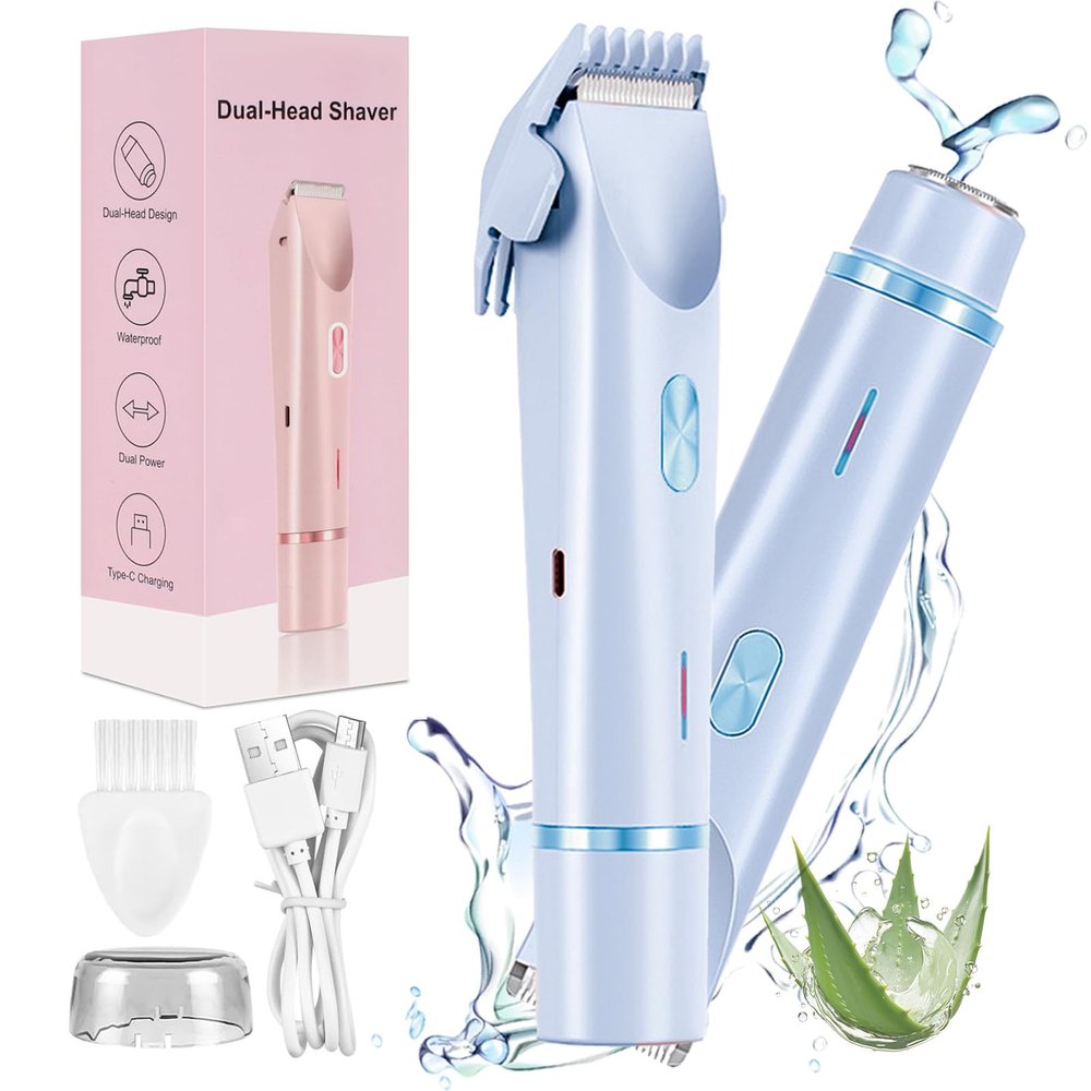 2026 New Bikini Shaver for Women, Electric Trimmer 2.0, with Stainless Steel Dual Head, IPX7 Waterproof, Wet and Dry Use, Reduces Pulling, Suitable for All Skin Types (Blue)