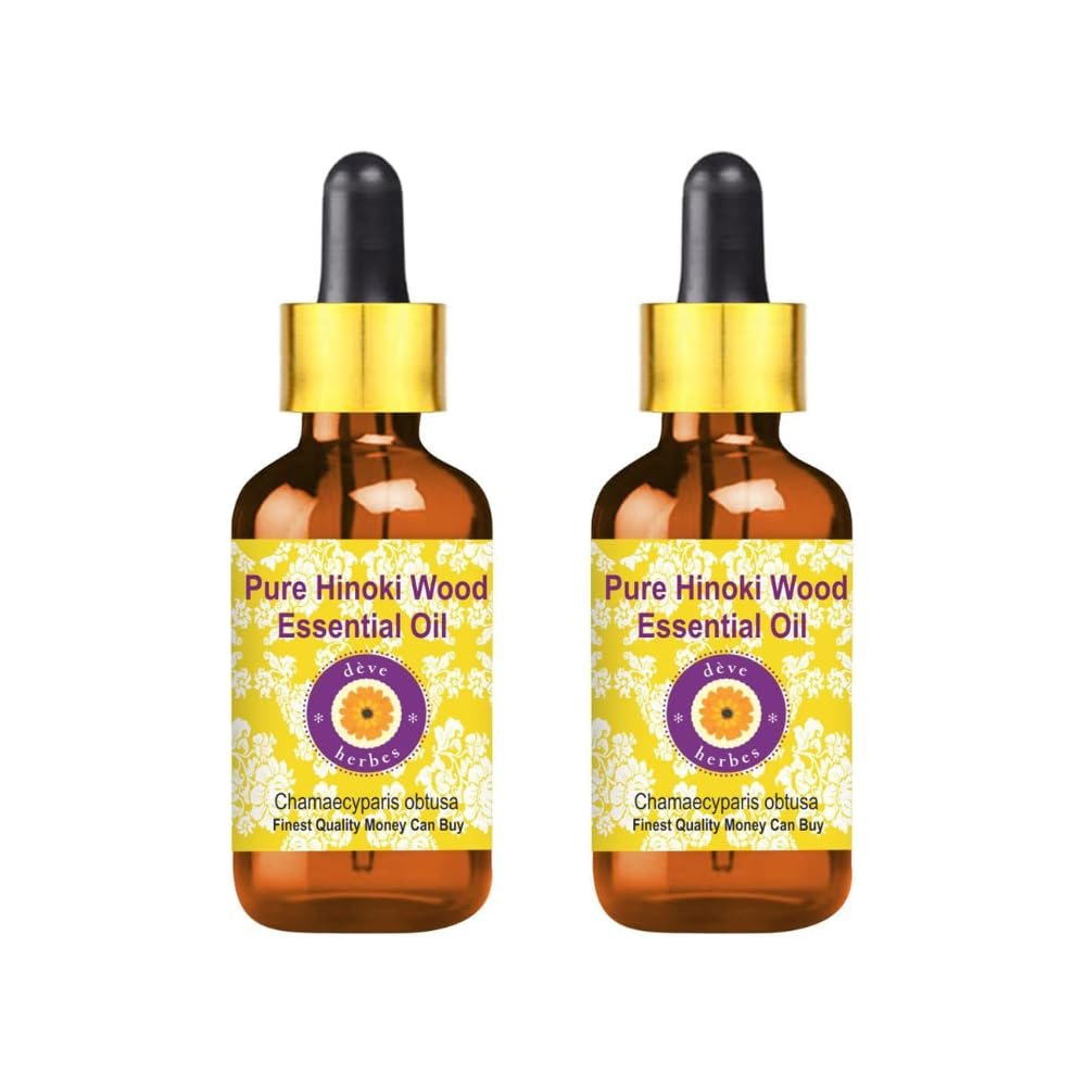 dve herbes Hinoki Wood Essential Oil (Chamaecyparis obtusa) with Glass Dropper Pure | Non-Sticky | Non-Greasy | Lightweight | Men & Women | All Skin Types | Steam Distilled 5ml X 2 (0.33 oz)