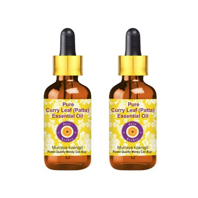dve herbes Curry Leaf (Patta) Essential Oil (Murraya koenigii) with Glass Dropper Pure | Non-Sticky | Non-Greasy | Lightweight | Men & Women | All Skin Types | Steam Distilled 10ml X 2 (0.67 oz)