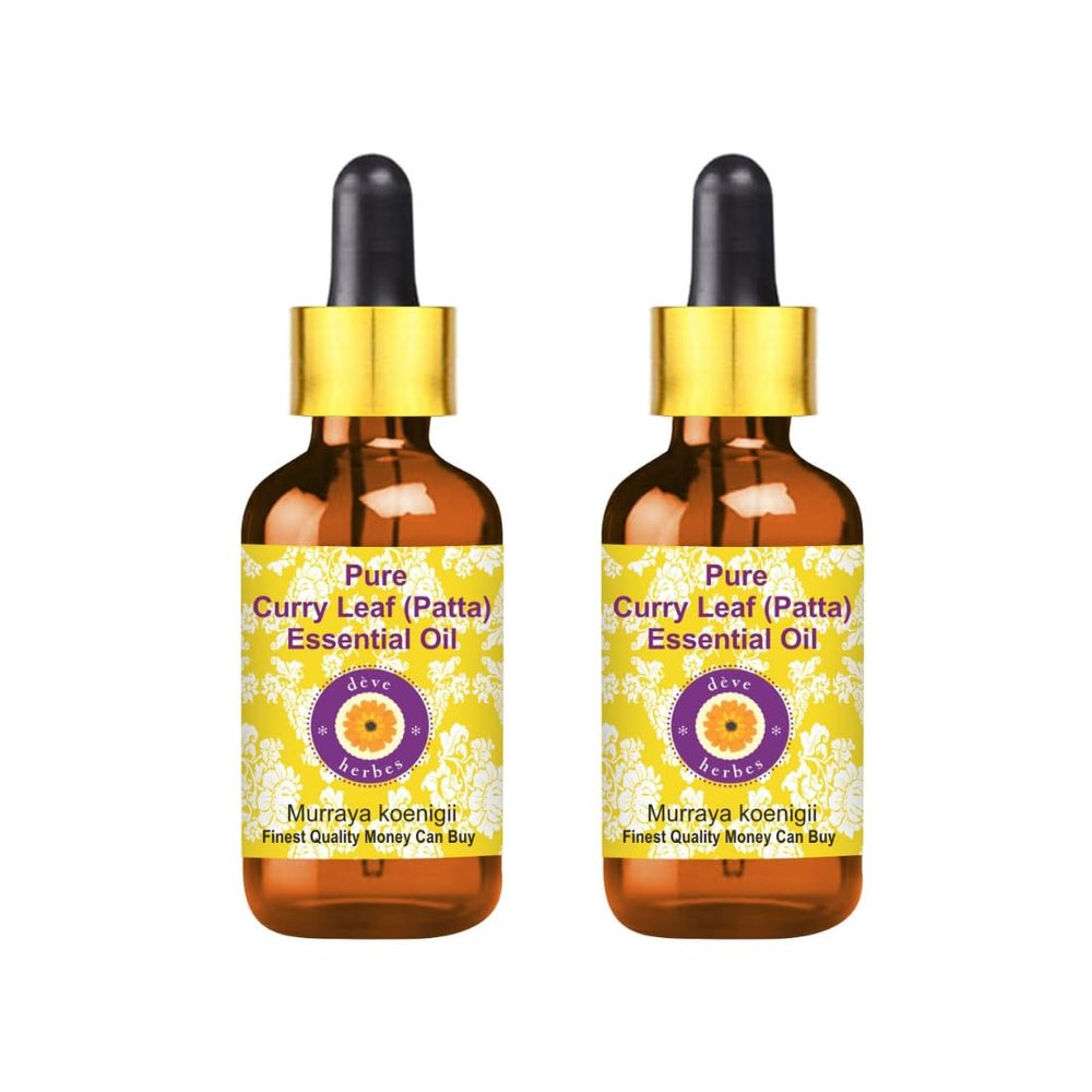 dve herbes Curry Leaf (Patta) Essential Oil (Murraya koenigii) with Glass Dropper Pure | Non-Sticky | Non-Greasy | Lightweight | Men & Women | All Skin Types | Steam Distilled 10ml X 2 (0.67 oz)
