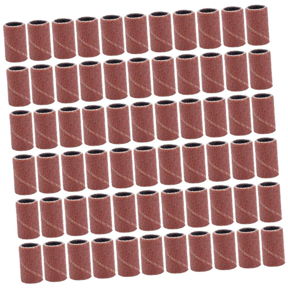 100pcs 180 Grit Sanding Bands for Nail Drill, Brown Abrasive Sleeves