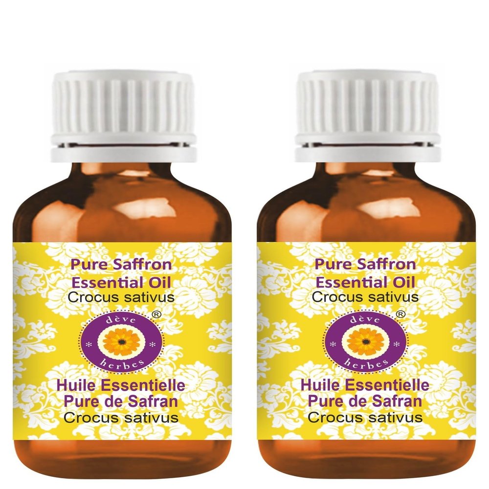 dve herbes Saffron Essential Oil (Crocus sativus) Pure | Non-Sticky | Non-Greasy | Lightweight | Men & Women | All Skin Types | Steam Distilled 5ml X 2 (0.33 oz)