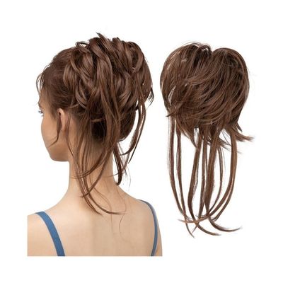 ZHONGCHENGWU Hair Buns, Synthetic Elastic Messy Bun Hairpieces Curly Scrunchie Black Blonde Brown Chignon Band Updo Donut For Women Fake Hair Hairpieces For Women(Light Brown)