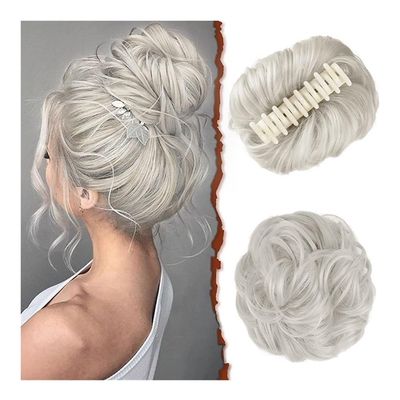 Hair Buns, Flower Bud Hair Clip - Fluffy Ball Head Hairpin for Messy Bun, Lazy Hair Accessories Hairpieces For Women(Gray)